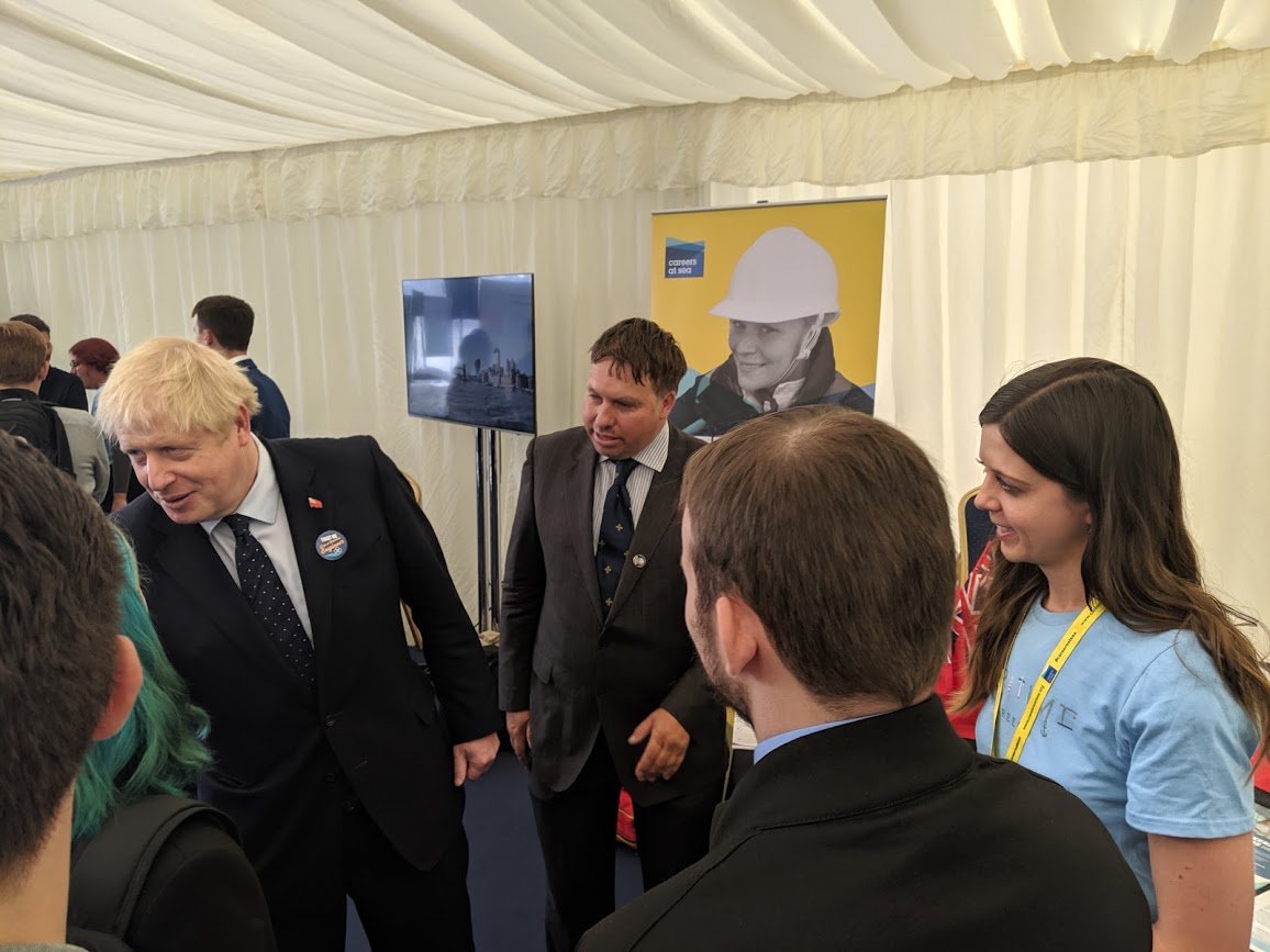 Prime Minister Boris Johnson with MNTB training and careers manager Rachel Gurnett aboard the Pharos Image:Prime Minister Boris Johnson with MNTB training and careers manager Rachel Gurnett aboard the Pharos