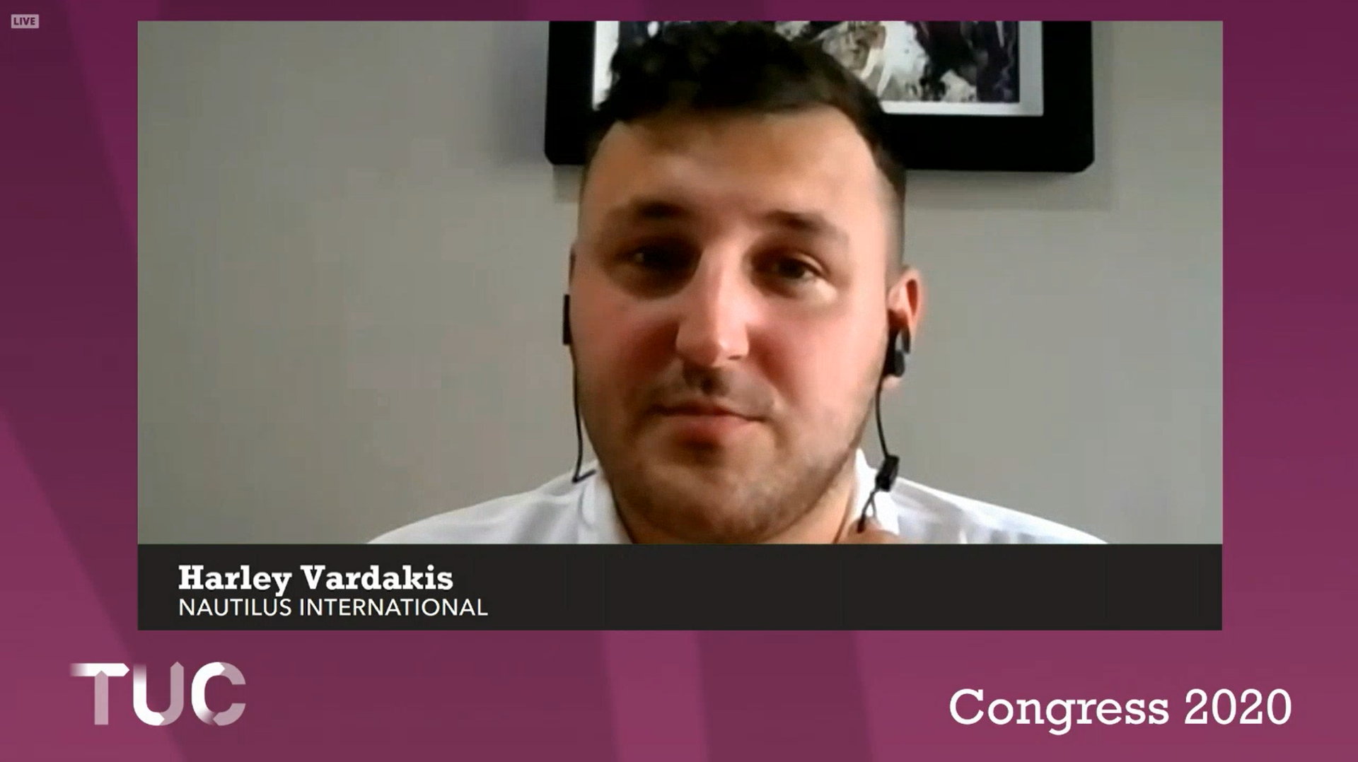 Nautilus Champion Harley Vardakis addressed the digital TUC event Image:Nautilus Champion Harley Vardakis addressed the digital TUC event