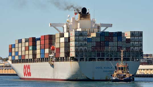 The OOCL Kuala Lumpur container vessel entering Freemantle harbour in 2018. Image: Wikimedia Commons. Image:The OOCL Kuala Lumpur container vessel entering Freemantle harbour in 2018. Image: Wikimedia Commons.