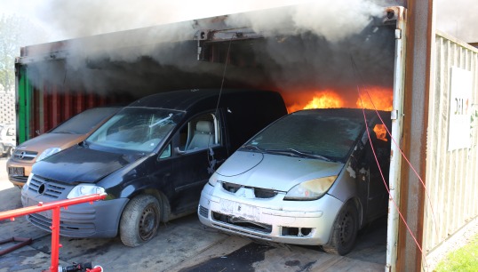 The EV fire tests took place using three 40-foot containers, designed to simulate a car ferry deck. Image: DBI Image:The EV fire tests took place using three 40-foot containers, designed to simulate a car ferry deck. Image: DBI
