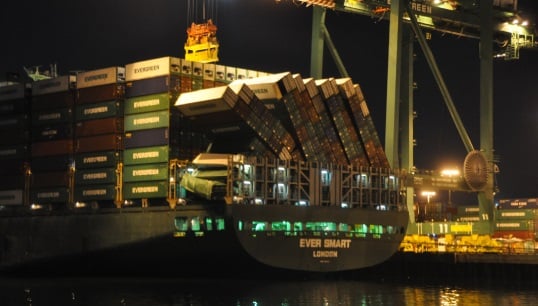 A container stack collapse onboard the UK-flagged vessel Ever Smart in 2017. Image: George Schneider via shipspotting.com Image:A container stack collapse onboard the UK-flagged vessel Ever Smart in 2017. Image: George Schneider via shipspotting.com