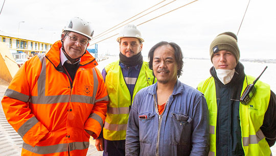Stella Maris chaplain John Fogerty, left, with seafarers at Dover Image: Stella Maris Image:Stella Maris chaplain John Fogerty, left, with seafarers at Dover Image: Stella Maris