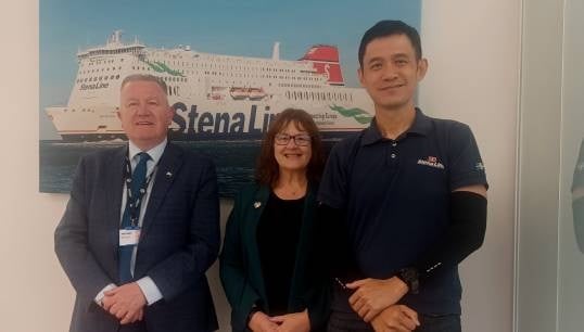 Nautilus head of industrial Micky Smyth (left) with Stena representatives Fiona Paton (UK and Ireland employee relations manager) and Tony Tan (director) at the company offices in Glasgow. Image: Nautilus International Image:Nautilus head of industrial Micky Smyth (left) with Stena representatives Fiona Paton (UK and Ireland employee relations manager) and Tony Tan (director) at the company offices in Glasgow. Image: Nautilus International