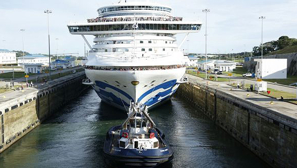 The Princess Cruises vessel Caribbean Princess, with more than 3,000 passengers onboard, became the first cruise ship with Neopanamax dimensions to pass through the expanded Panama Canal in 2017. Image:The Princess Cruises vessel Caribbean Princess, with more than 3,000 passengers onboard, became the first cruise ship with Neopanamax dimensions to pass through the expanded Panama Canal in 2017.
