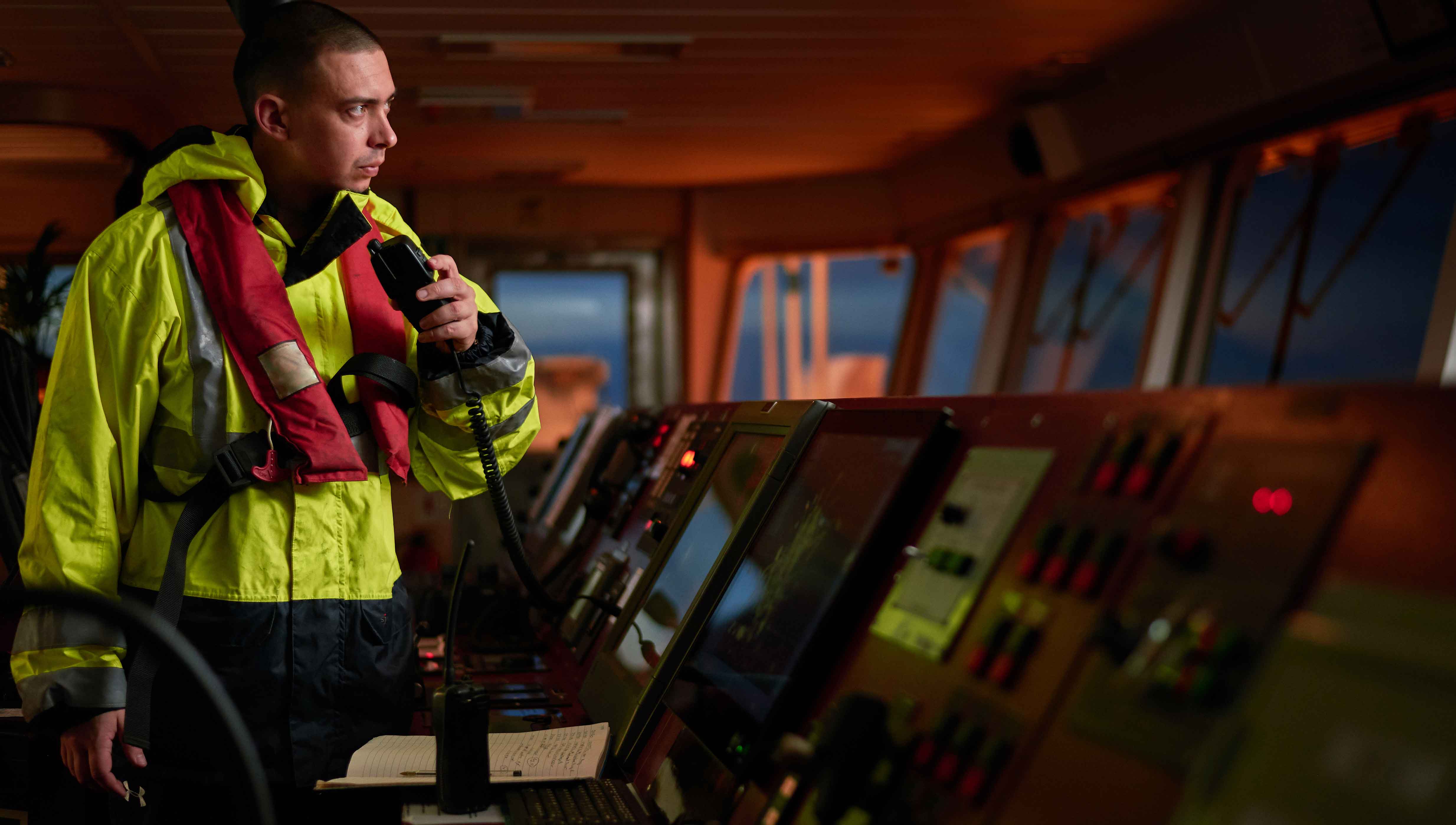 Navigator performing bridge duties at sunrise. Image: Getty Images Image:Navigator performing bridge duties at sunrise. Image: Getty Images