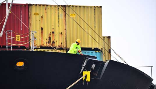 Before a vessel arrives in port, crew need to sanitise all access areas for shore-based dockworkers. Image: Danny Cornelissen Image:Before a vessel arrives in port, crew need to sanitise all access areas for shore-based dockworkers. Image: Danny Cornelissen