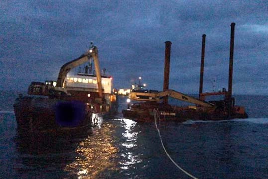 The Shearwater was stabilised with the assistance of a lifeboat, workboat and emergency towing vessel. Image: MAIB Image:The Shearwater was stabilised with the assistance of a lifeboat, workboat and emergency towing vessel. Image: MAIB