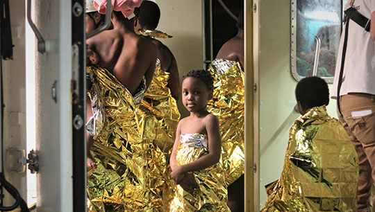 Migrants onboard the Ocean Viking. Image: SOS Méditerranée Twitter Image:Migrants onboard the Ocean Viking. Image: SOS Méditerranée Twitter