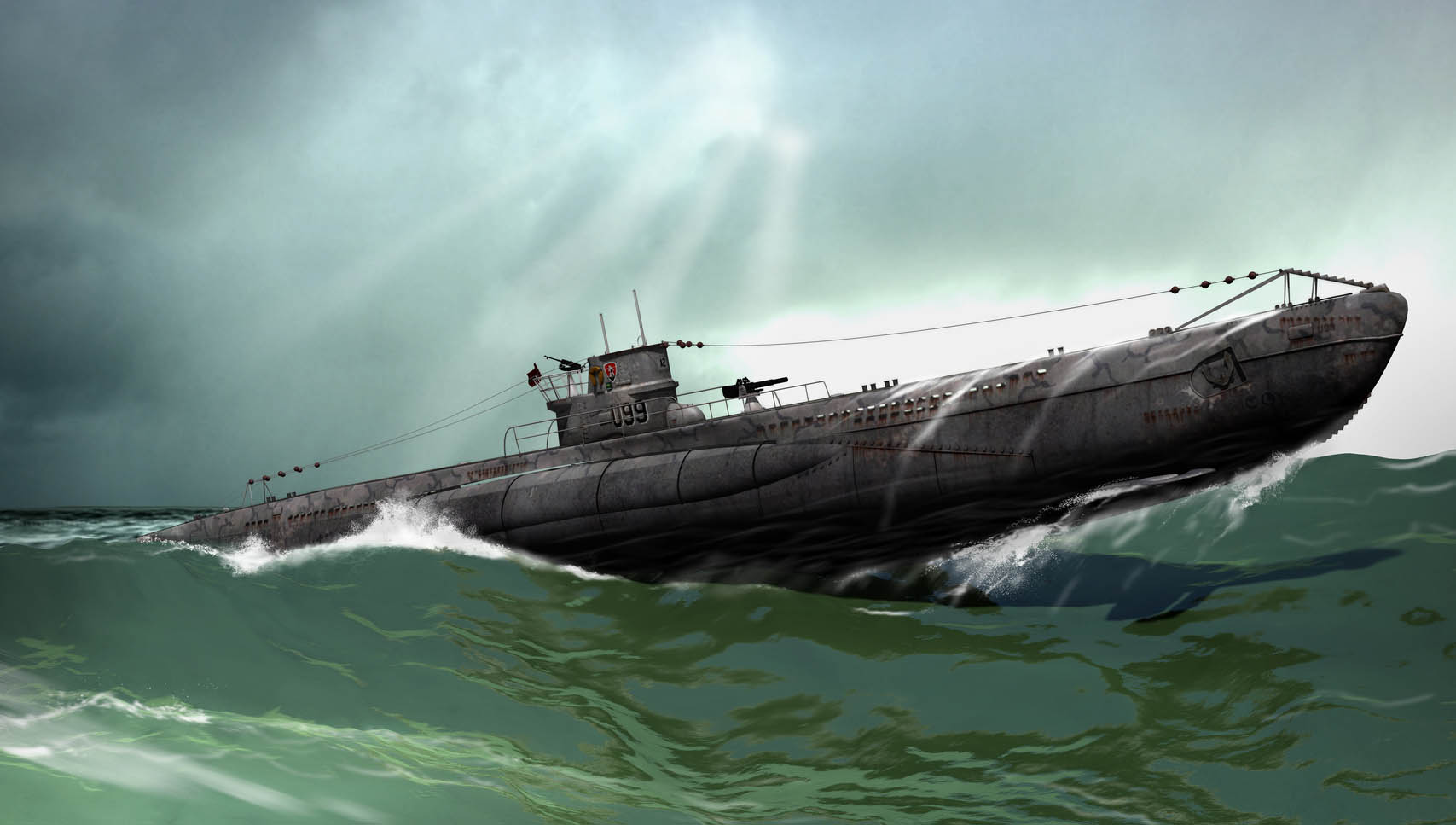 3d illustration of a German U-Boat patrolling the roughs seas of the North Atlantic. Image:3d illustration of a German U-Boat patrolling the roughs seas of the North Atlantic.