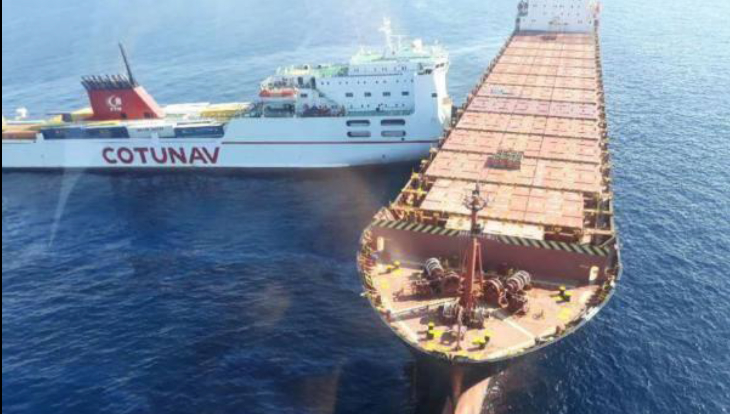 The ro-ro Ulysse struck the containership CSL Virginia off the coast of Corsica in October 2018. Image: Préfecture maritime de la Méditerranée Image:The ro-ro Ulysse struck the containership CSL Virginia off the coast of Corsica in October 2018. Image: Préfecture maritime de la Méditerranée