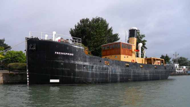 The SS Freshspring is now moored in Bideford, North Devon. Image: The Steamship Freshspring Trust Image:The SS Freshspring is now moored in Bideford, North Devon. Image: The Steamship Freshspring Trust