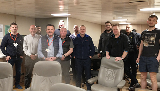 Nautilus national organiser Steve Doran (fourth from left) with members onboard the Boskalis Subsea Services vessel Polaris. Image: Nautilus International Image:Nautilus national organiser Steve Doran (fourth from left) with members onboard the Boskalis Subsea Services vessel Polaris. Image: Nautilus International
