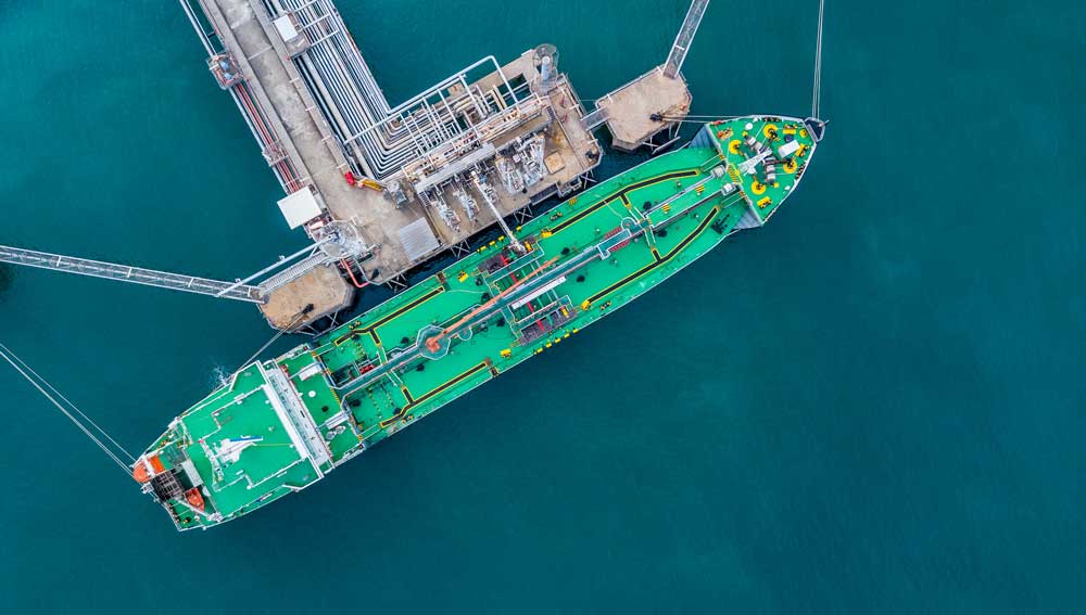 Aerial view of a crude oil tanker under cargo operations on atypical shore station. Image: Getty Images Image:Aerial view of a crude oil tanker under cargo operations on atypical shore station. Image: Getty Images