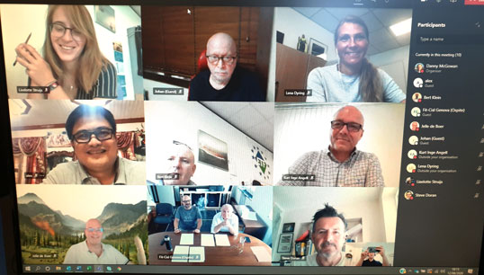 Industrial representatives from unions with members working across Holland America Group brands meet online. Image:Industrial representatives from unions with members working across Holland America Group brands meet online.
