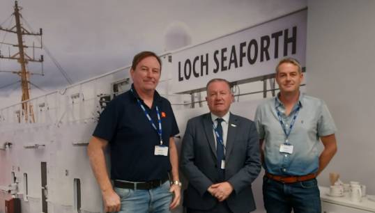 Nautilus head of industrial Micky Smyth (centre) with liaison officers Captain Iain MacKenzie and Chief Engineer Daniel Wright. Image: Nautilus International Image:Nautilus head of industrial Micky Smyth (centre) with liaison officers Captain Iain MacKenzie and Chief Engineer Daniel Wright. Image: Nautilus International