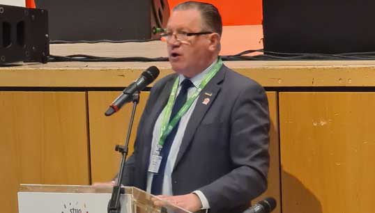 Nautilus head of industrial Micky Smyth addresses the STUC. Image: Nautilus International Image:Nautilus head of industrial Micky Smyth addresses the STUC. Image: Nautilus International