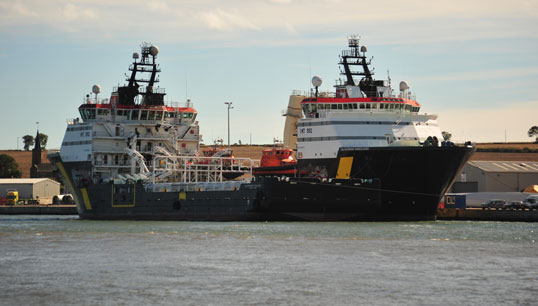 Two of the four vessels at the heart of negotions: Caledonian Vanguard and Caledonian Vigilance at Montrose, Angus, Scotland in 2013 .Image: Wikimedia Commons Image:Two of the four vessels at the heart of negotions: Caledonian Vanguard and Caledonian Vigilance at Montrose, Angus, Scotland in 2013 .Image: Wikimedia Commons