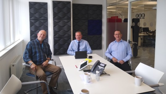 Nautilus head of industrial Micky Smyth (centre) with Stuart Spencer (left) and Malcolm Clift (right), two of the liaison officers at Stena Line Pte Ltd, prior to meeting with company officials Image:Nautilus head of industrial Micky Smyth (centre) with Stuart Spencer (left) and Malcolm Clift (right), two of the liaison officers at Stena Line Pte Ltd, prior to meeting with company officials