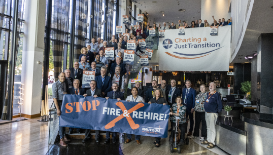 Members at Nautilus International's General Meeting expressing solidarity with workers onboard Isle of Man Steam Packet ferries, who have been threatened with fire and rehire tactics. Image: Brad Wakefield Image:Members at Nautilus International's General Meeting expressing solidarity with workers onboard Isle of Man Steam Packet ferries, who have been threatened with fire and rehire tactics. Image: Brad Wakefield