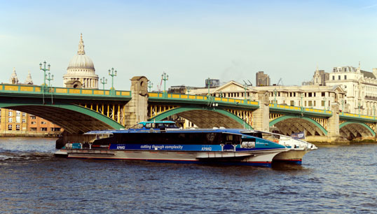 A Thames Clippers vessel at Southwark Bridge near St Paul's Cathedral on the River Thames. Image: Getty Images. Image:A Thames Clippers vessel at Southwark Bridge near St Paul's Cathedral on the River Thames. Image: Getty Images.