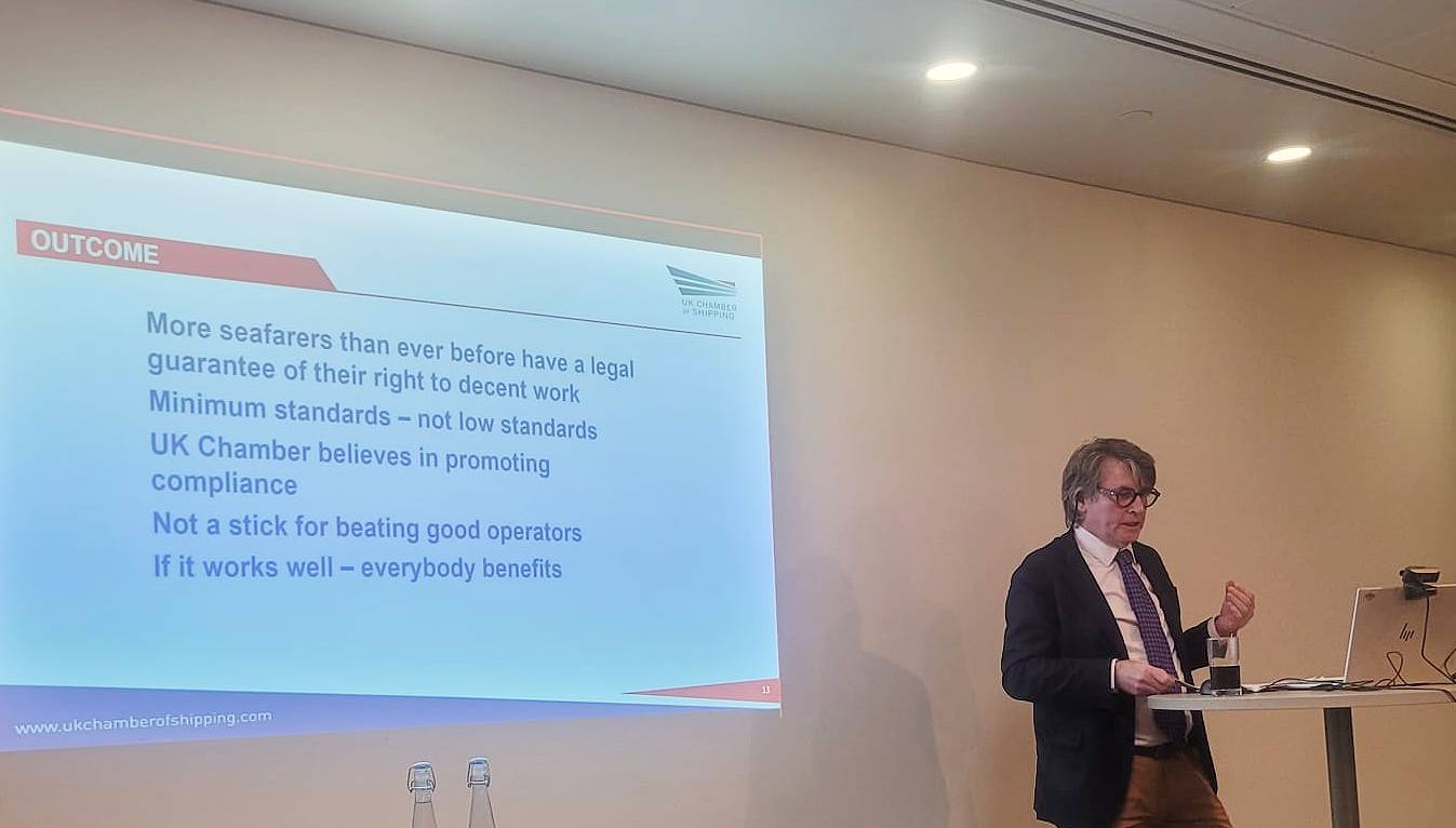 Nautilus director of legal services Charles Boyle speaking at the MLC 10th anniversary event in London in January 2025. Image: Zodiac Maritime Image:Nautilus director of legal services Charles Boyle speaking at the MLC 10th anniversary event in London in January 2025. Image: Zodiac Maritime