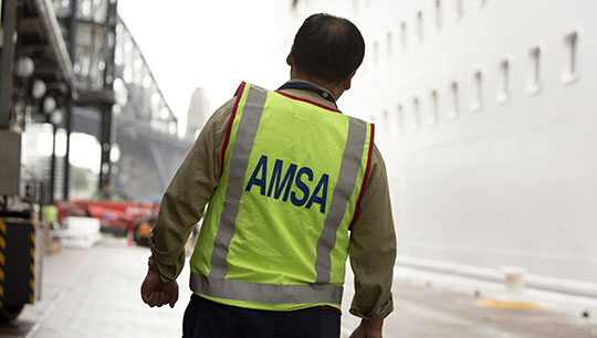 An AMSA inspector: Australia said no seafarer can work at sea beyond 13 months without a rest Image:An AMSA inspector: Australia said no seafarer can work at sea beyond 13 months without a rest