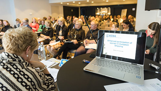 Audience and participants at the women in maritime event. Image: European Shipping Week Image:Audience and participants at the women in maritime event. Image: European Shipping Week