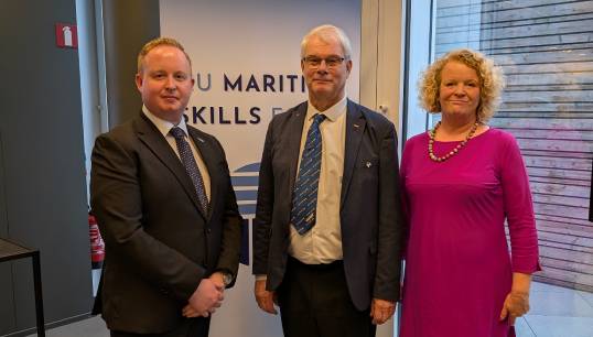 Image:(R-L) Nautilus assistant general secretary Sascha Meijer with Council vice chair Captain Henk Eijkenaar and head of international relations Danny McGowan in Brussels. Image: Nautilus International