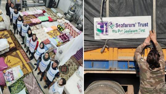 Earthquake response (from left): Volunteers from the union Liman-Is which has a base in Mersin port, close to Gaziantep . A volunteer from the Lebanese Seamen's Sydicate loads goods for delivery to Syria. Image: ITF Seafarers' Trust Image:Earthquake response (from left): Volunteers from the union Liman-Is which has a base in Mersin port, close to Gaziantep . A volunteer from the Lebanese Seamen's Sydicate loads goods for delivery to Syria. Image: ITF Seafarers' Trust