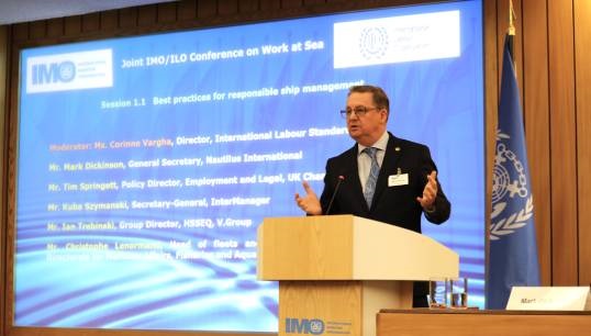 Nautilus general secretary Mark Dickinson speaking during the joint IMO/ILO Conference on Work at Sea. Images: IMO Image:Nautilus general secretary Mark Dickinson speaking during the joint IMO/ILO Conference on Work at Sea. Images: IMO