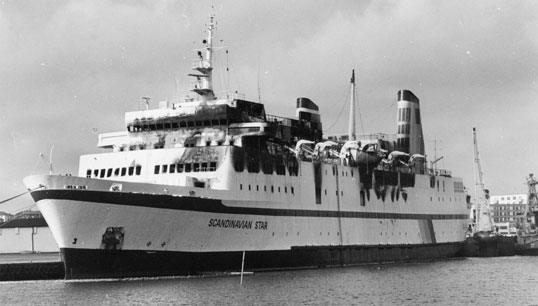 Scandinavian Star in Lysekil harbour, Sweden. Some 157 passengers and two crew members lost their lives in the fire on 7 April 1990. Image: Terje Fredh / Sjöhistoriska museet/Wikimedia Commons
Image:Scandinavian Star in Lysekil harbour, Sweden. Some 157 passengers and two crew members lost their lives in the fire on 7 April 1990. Image: Terje Fredh / Sjöhistoriska museet/Wikimedia Commons