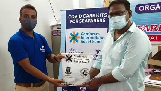 Sailors' Society port chaplain Joel Das helping with the distribution of Covid Care Kits in Calcutta. Image: Sailors' Society Image:Sailors' Society port chaplain Joel Das helping with the distribution of Covid Care Kits in Calcutta. Image: Sailors' Society