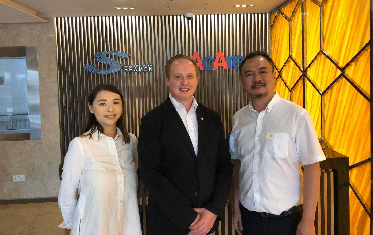 Nautilus Federation coordinator Danny McGowan on a previous visit to Singapore SOS headquarters with SOS colleagues from left Sharon Li and Daniel Tan, SOS general secretary. Image: Nautilus International Image:Nautilus Federation coordinator Danny McGowan on a previous visit to Singapore SOS headquarters with SOS colleagues from left Sharon Li and Daniel Tan, SOS general secretary. Image: Nautilus International