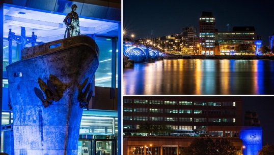 IMO HQ and other London landmarks are lit with blue lights during World Maritime Day in 2023. Image: IMO Flickr Image:IMO HQ and other London landmarks are lit with blue lights during World Maritime Day in 2023. Image: IMO Flickr
