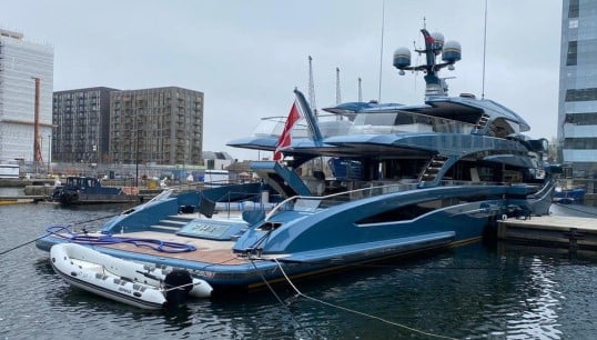 The Russian-owned yacht Phi was detained this week by UK authorities in Canary Wharf. Image: National Crime Agency Image:The Russian-owned yacht Phi was detained this week by UK authorities in Canary Wharf. Image: National Crime Agency