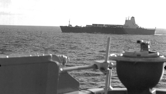 The Atlantic Conveyor, a requisitioned merchant vessel, approaching the Falklands in 1982. The vessel was attacked by missiles and 12 lives were lost. Image: DM Gerard / Wikimedia Commons Image:The Atlantic Conveyor, a requisitioned merchant vessel, approaching the Falklands in 1982. The vessel was attacked by missiles and 12 lives were lost. Image: DM Gerard / Wikimedia Commons