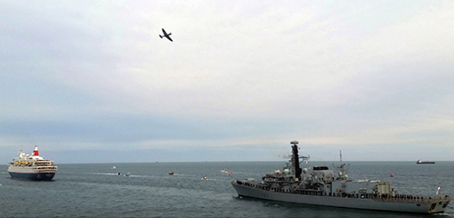 Image: RFA Fort Victoria leads D-Day 75 sail past passenger ship Boudicca in the Solent. Image: RFA Fort Victoria leads D-Day 75 sail past passenger ship Boudicca in the Solent.