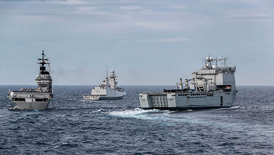 UK flagship HMS Albion and supporting amphibious ship RFA Lyme Bay with the ITS Guiseppe Garibaldi in the central Mediterranean. Image: Royal Navy, Facebook Image:UK flagship HMS Albion and supporting amphibious ship RFA Lyme Bay with the ITS Guiseppe Garibaldi in the central Mediterranean. Image: Royal Navy, Facebook