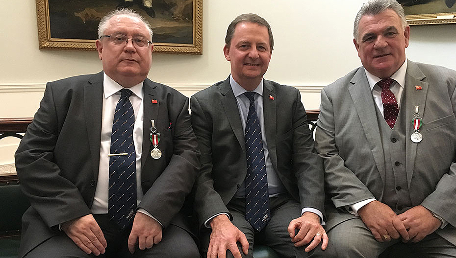 Nautilus former senior national secretary Allan Graveson (left) was among 2017's Merchant Navy Medal recipients. Image:Nautilus former senior national secretary Allan Graveson (left) was among 2017's Merchant Navy Medal recipients.
