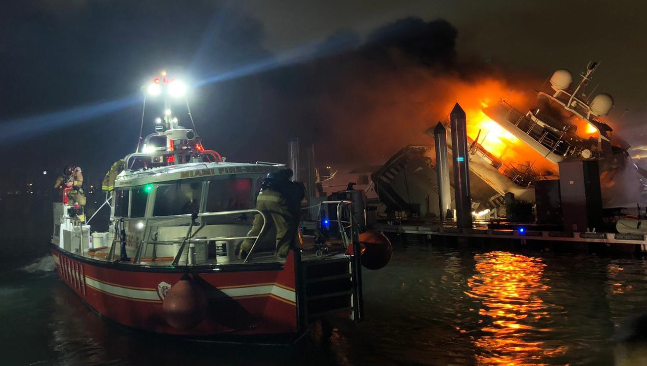 Miami Fire Rescue units responded to the fire onboard the Andiamo superyacht in Miami. Image: Miami Fire Rescue Image:Miami Fire Rescue units responded to the fire onboard the Andiamo superyacht in Miami. Image: Miami Fire Rescue