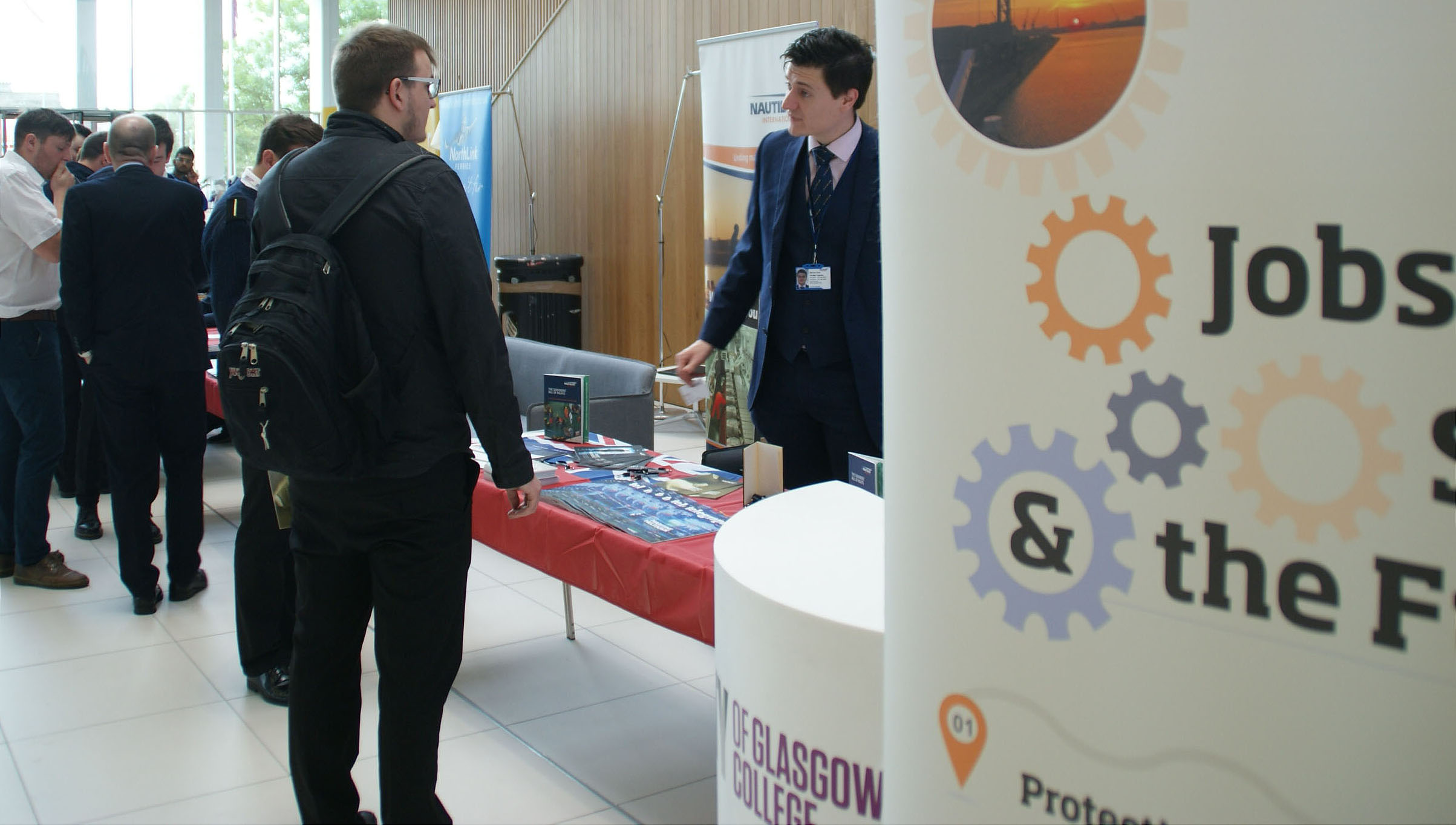 Cadets attending the Union's pilot recruitment event speak to Nautilus strategic organiser Martyn Gray. Image:Cadets attending the Union's pilot recruitment event speak to Nautilus strategic organiser Martyn Gray.