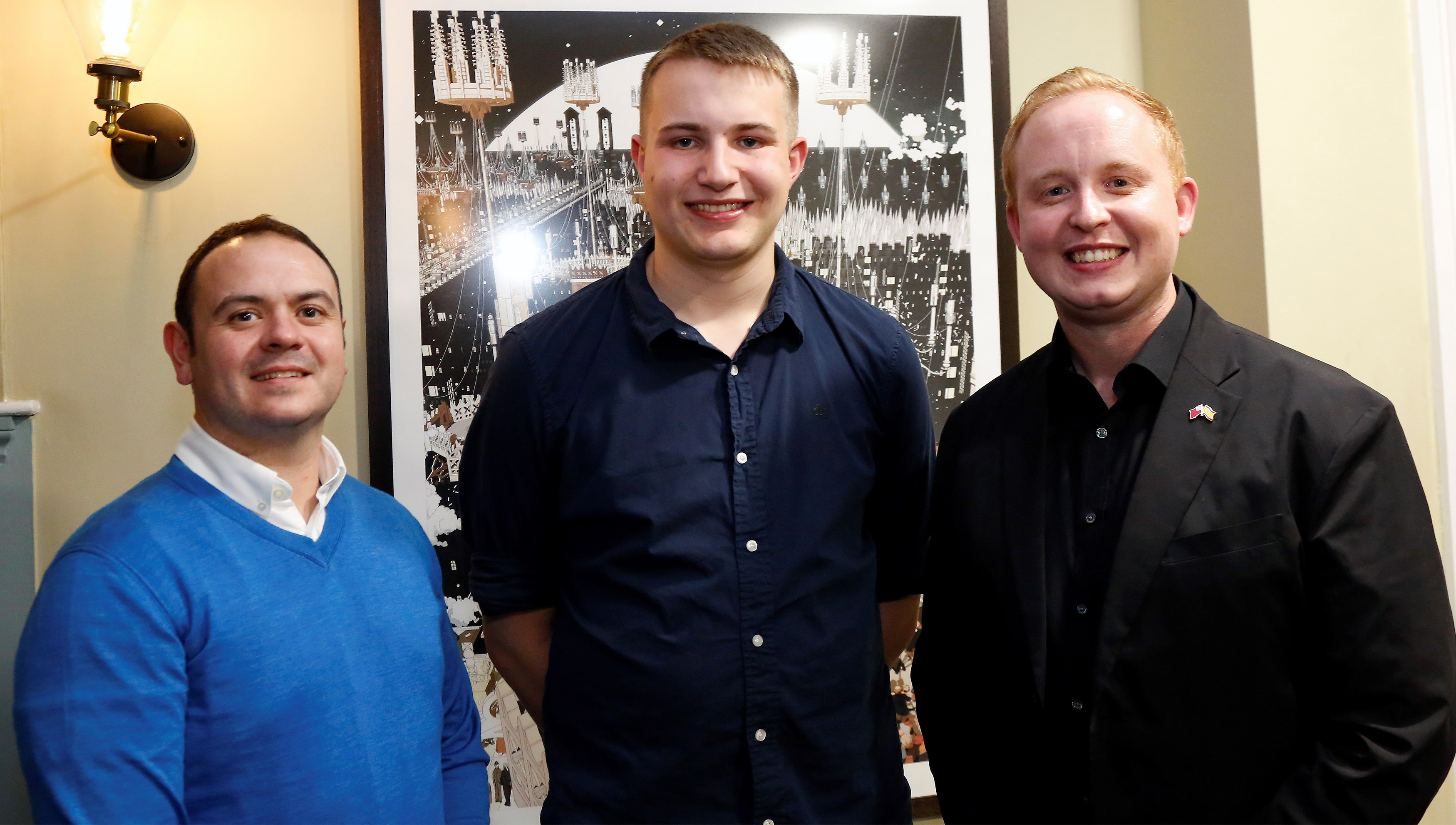 From left: Members Graeme McLeod, Alex Day and international organiser Danny McGowan. Image: Ade Marsh Photography Image:From left: Members Graeme McLeod, Alex Day and international organiser Danny McGowan. Image: Ade Marsh Photography