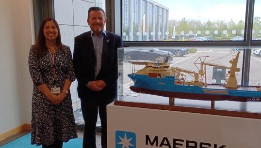 Maersk UK HR manager Shari Norris meeting Nautilus national organiser Steve Doran in Aberdeen. Image: Nautilus International Image:Maersk UK HR manager Shari Norris meeting Nautilus national organiser Steve Doran in Aberdeen. Image: Nautilus International