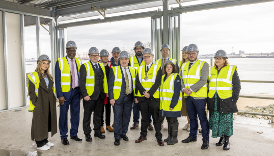 Shadow UK minister Mike Kane MP (centre) with members of Wirral Council and Nautilus International staff on the site of new residents' apartments at Mariners' Park during the visit. Image: Brad Wakefield / Nautilus International Image:Shadow UK minister Mike Kane MP (centre) with members of Wirral Council and Nautilus International staff on the site of new residents' apartments at Mariners' Park during the visit. Image: Brad Wakefield / Nautilus International