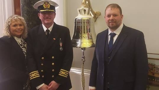 Image:Nautilus Council member Captain Iain MacKenzie with his family after the medal reception . Image: Nautilus International