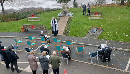 The Nautilus Mariners' Park Armistice Day 2021 service, held near the Atlantic Stone outside the Trinity House Hub on the Mariners' Park Estate in Wallasey, UK. Image:The Nautilus Mariners' Park Armistice Day 2021 service, held near the Atlantic Stone outside the Trinity House Hub on the Mariners' Park Estate in Wallasey, UK.