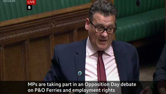 During the debate, Labour MP Karl Turner said that the 'thuggery'; of P&O Ferries represents a 'new low'. Image:During the debate, Labour MP Karl Turner said that the 'thuggery'; of P&O Ferries represents a 'new low'.