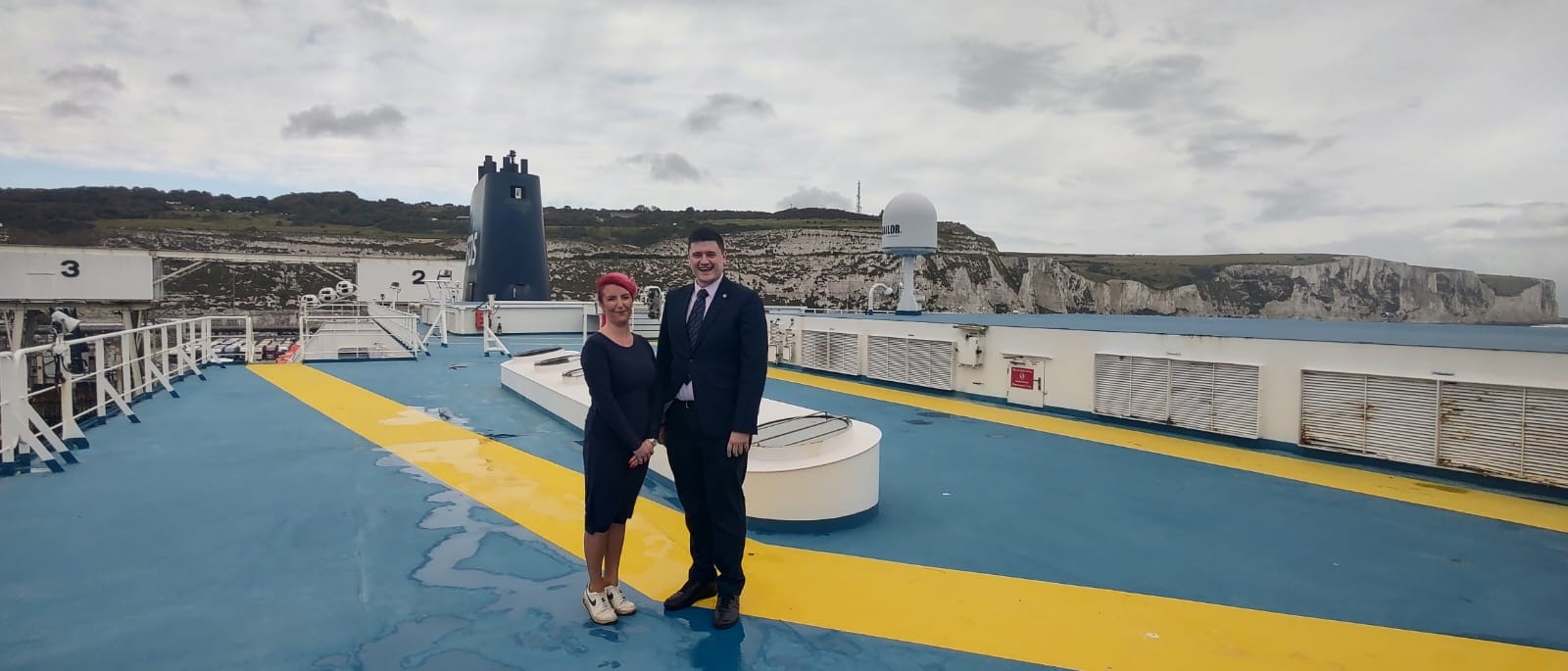 Nautilus International director of organising Martyn Gray with former Secretary of State for Transport Louise Haigh on a DFDS ferry in Dover. Ms Haigh said the new regulations would ensure that another P&O Ferries could not happen again. Image: Nautilus International Image:Nautilus International director of organising Martyn Gray with former Secretary of State for Transport Louise Haigh on a DFDS ferry in Dover. Ms Haigh said the new regulations would ensure that another P&O Ferries could not happen again. Image: Nautilus International
