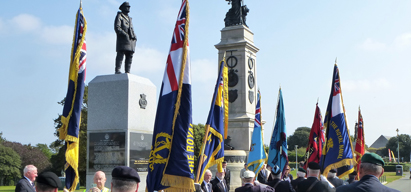 Standard bearers on the march for Merchant Navy Day at Plymouth Hoe. Image:Standard bearers on the march for Merchant Navy Day at Plymouth Hoe.