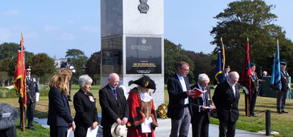 The service of remembrance at the Plymouth Merchant Navy Monument. Image:The service of remembrance at the Plymouth Merchant Navy Monument.